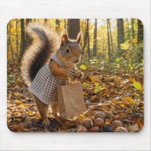 Girl Squirrel Shopping for Nuts in Autumn Woods Mouse Pad