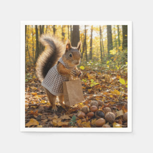 Girl Squirrel Shopping for Nuts in Autumn Woods Napkin