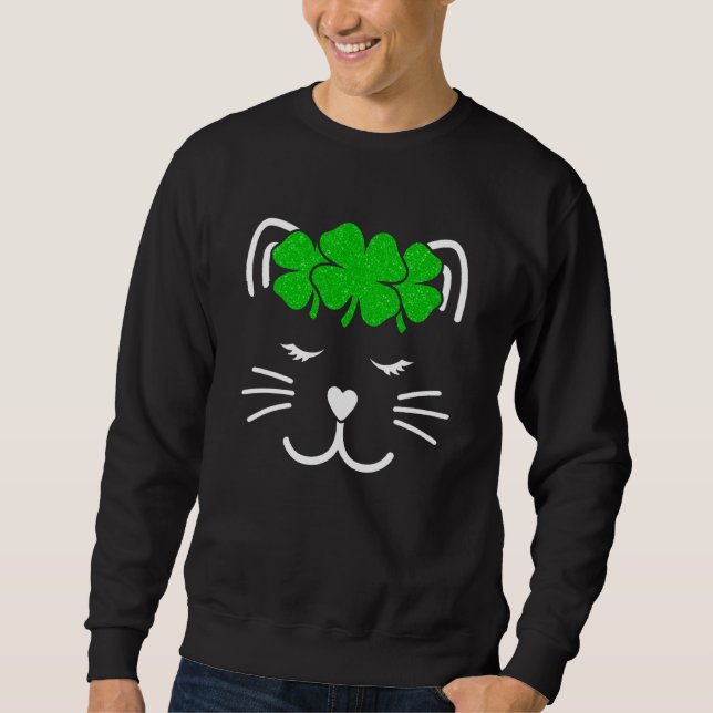 Girl St Patricks Cute St Patricks Day Cat St Patri Sweatshirt (Front)