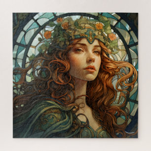 Girl Stained Glass Art Nouveau Jigsaw Puzzle