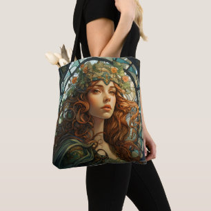 Girl Stained Glass Art Nouveau Tote Bag