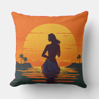 girl stands in water silhouette at sunset vector  cushion