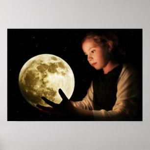 Girl staring at the moon poster