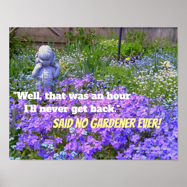 Girl statue blue violet phlox forget-me-not flower poster (Front)
