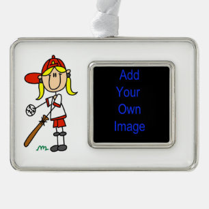 Girl Stick Figure Baseball At Bat Framed Ornament