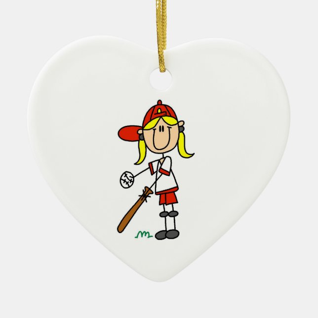 Girl Stick Figure Baseball Up At Bat Ceramic Tree Decoration (Front)