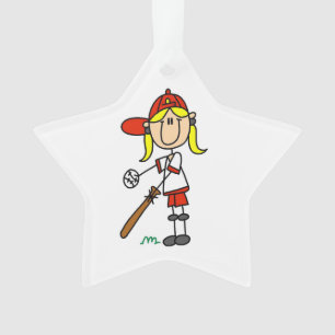 Girl Stick Figure Baseball Up At Bat Ornament