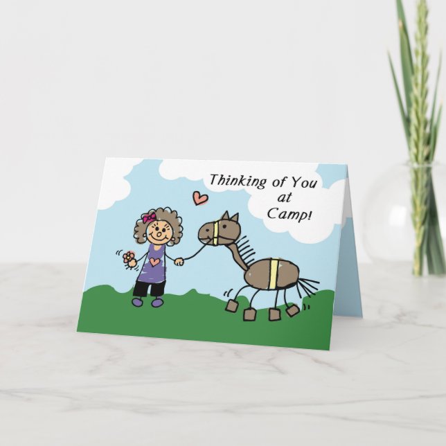 Girl Stick Figure Horse Camp Thinking of You Card (Front)