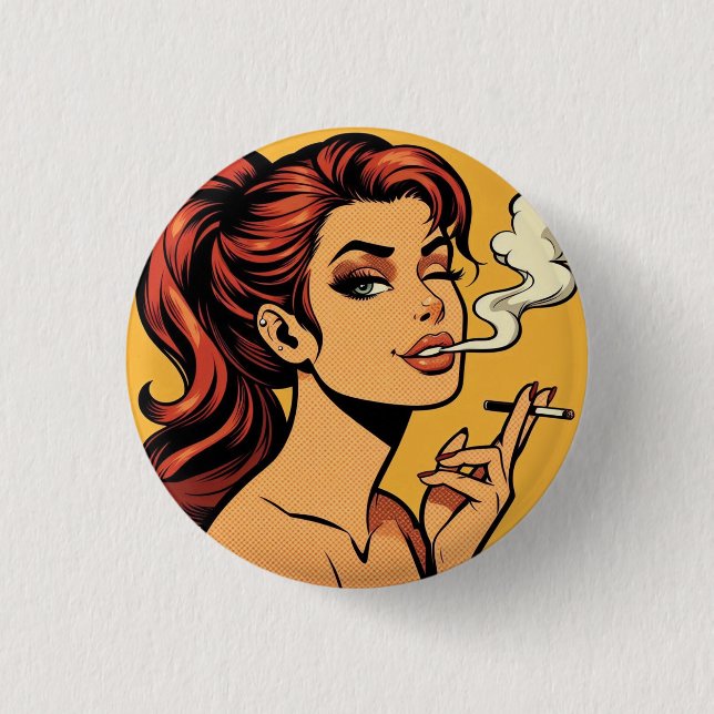 Girl Stoner | Comic book pop art | Smoking lovers 3 Cm Round Badge (Front)
