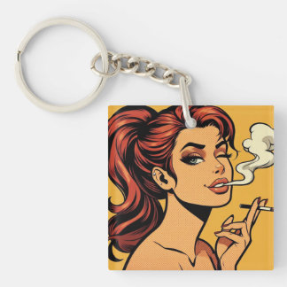 Girl Stoner | Comic book pop art | Smoking lovers Key Ring