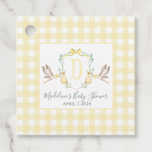 Girl Stork Yellow Gingham Favour Tags