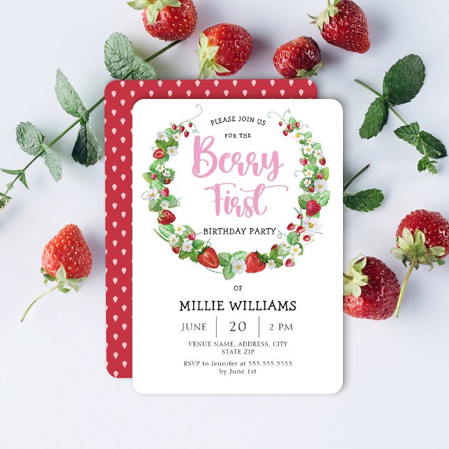 Girl Strawberry Berry First Birthday Party Invitation (Creator Uploaded)