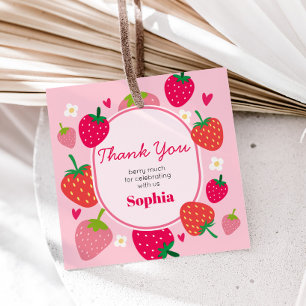 Girl Strawberry Berry First Birthday Party Square Favour Tags