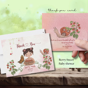 Girl & Strawberry 'Berry Sweet' Baby Shower  Thank Thank You Card