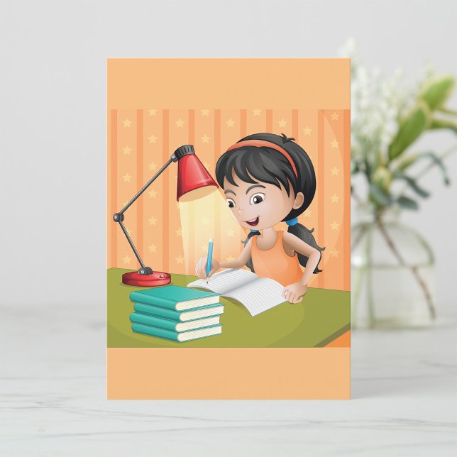 Girl Studying at Desk Doing Homework Invitation (Creator Uploaded)