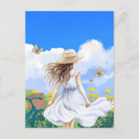 Girl Summer Dress beautiful landscape sky blue