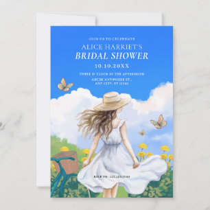 Girl Summer Dress landscape sky blue bridal shower Invitation