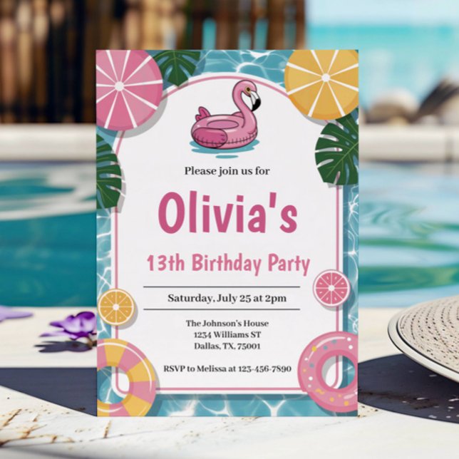 Girl Summer Pool Party Birthday Party Invitation (Creator Uploaded)