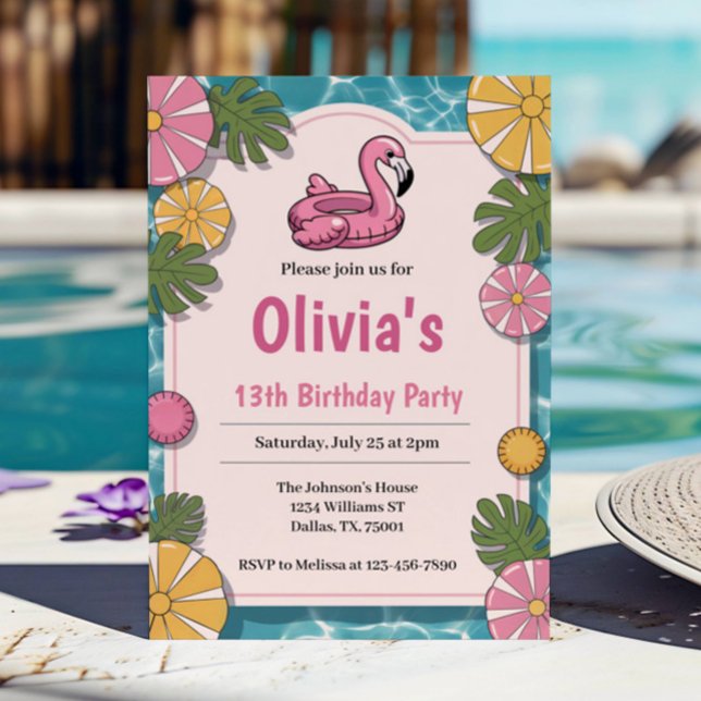 Girl Summer Pool Party Birthday Party Invitation (Creator Uploaded)