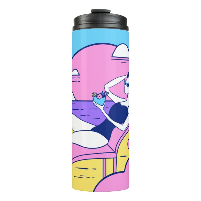 girl sunbathes on the beach with a cocktail in han thermal tumbler (Front)
