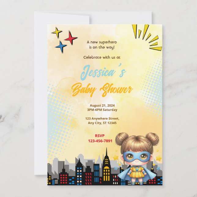 Girl Superhero Baby Shower Invitation (Front)
