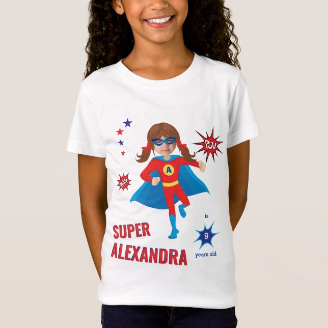 Girl Superhero 💥 Birthday Photo Colourful T-Shirt (Front)