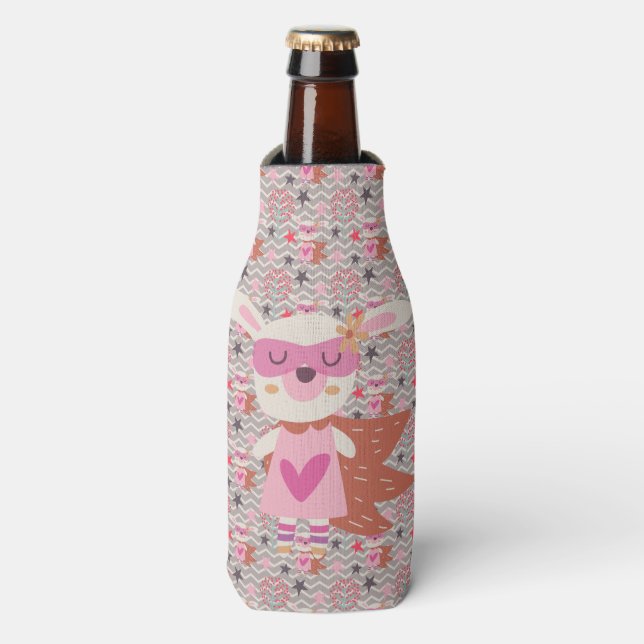 Girl Superhero Bunny Bottle Cooler (Bottle Front)