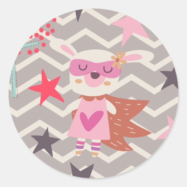 Girl Superhero Bunny Classic Round Sticker (Front)