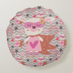 Girl Superhero Bunny Round Cushion
