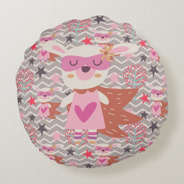Girl Superhero Bunny Round Cushion (Back)
