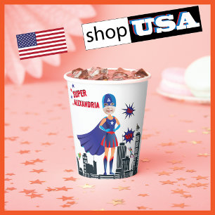 Girl Superhero 💥 Colourful Birthday Photo Paper Cups
