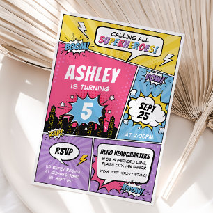 Girl Superhero Comic Birthday Invitation