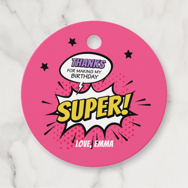 Girl Superhero Favour Tag, Superhero Thank You Tag (Front)
