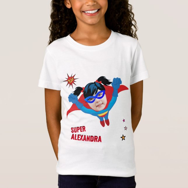 Girl Superhero Flying 💥 Birthday Photo  T-Shirt (Front)