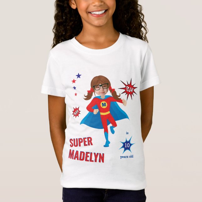 Girl Superhero 💥 Vibrant Birthday Photo T-Shirt (Front)