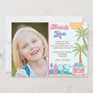 Girl Surf's Up Beach Surf Birthday Thank You Cards