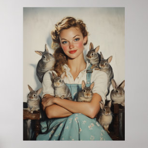 Girl Surrounded by Bunnies Poster