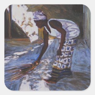 Girl Sweeping I 2002 Square Sticker