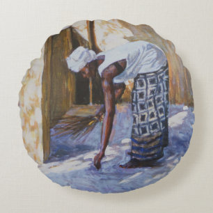 Girl Sweeping II 2002 Round Cushion