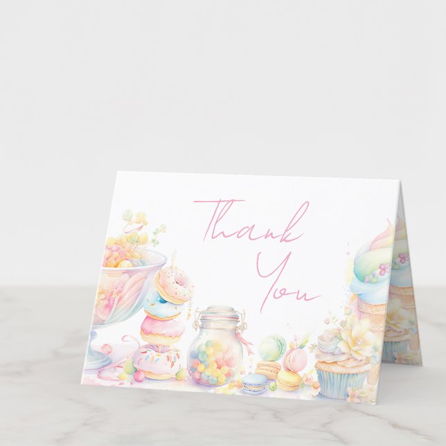 Girl Sweet One Sweet Treats First Birthday Thank You Card (Add your message or leave blank for your handwritten message.)