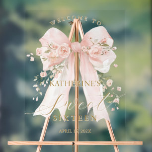 Girl Sweet Sixteen Welcome Sign Elegant Floral Bow