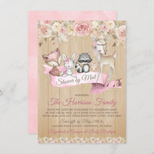 Girl Sweet Woodland Virtual Baby Shower By Mail Invitation