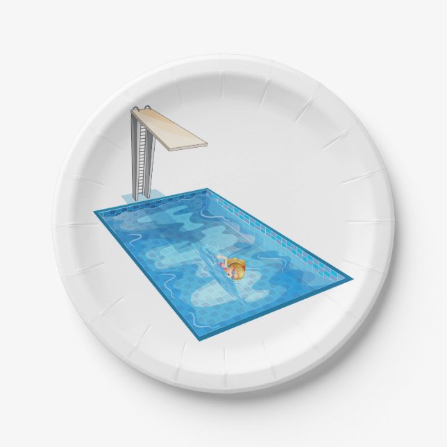 Girl Swimming Paper Plate (Front)