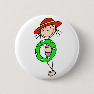 Girl Swimming Stick Figure Button