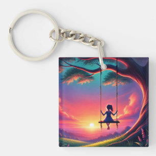 Girl Swinging Key Ring