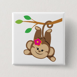 Girl Swinging Monkey 15 Cm Square Badge