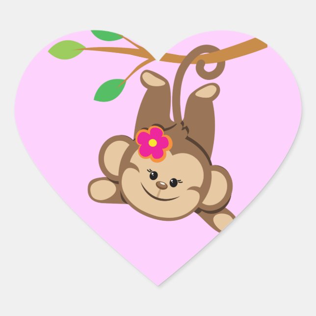 Girl Swinging Monkey Heart Sticker (Front)