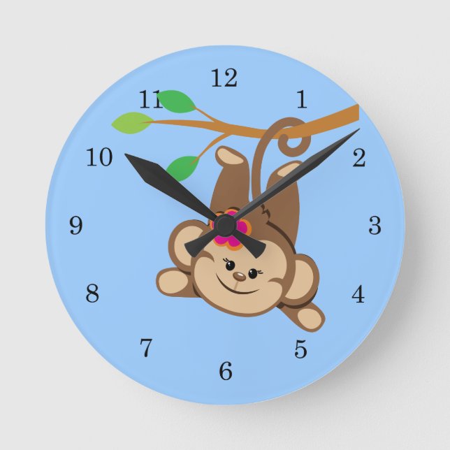 Girl Swinging Monkey Round Clock (Front)