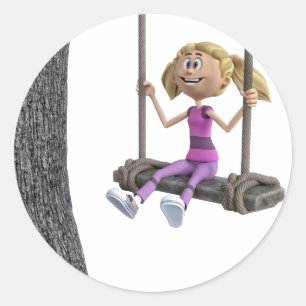 Girl Swinging on a Rope Swing Classic Round Sticker