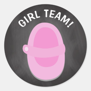 GIRL TEAM Classic Round Sticker, GENDER REVEAL Classic Round Sticker